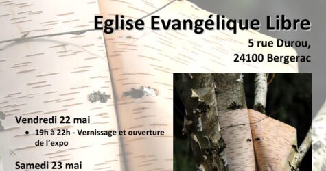 Expo photo poésie : Jusqu&rsquo;aux bords  du 22 au 24 mai Église Évangélique Libre  5 rue Durou, 24100 Bergerac