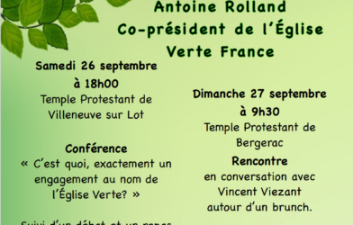 Dimanche 27 septembre à 9h30 Temple Protestant de Bergerac Rencontre en conversation avec Vincent Viezant autour d&rsquo;un brunch.