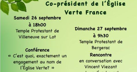 Dimanche 27 septembre à 9h30 Temple Protestant de Bergerac Rencontre en conversation avec Vincent Viezant autour d&rsquo;un brunch.